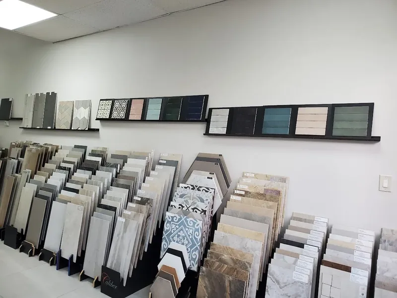 Tile sample wall display inside the RDC showroom on Bell Road in Phoenix, AZ