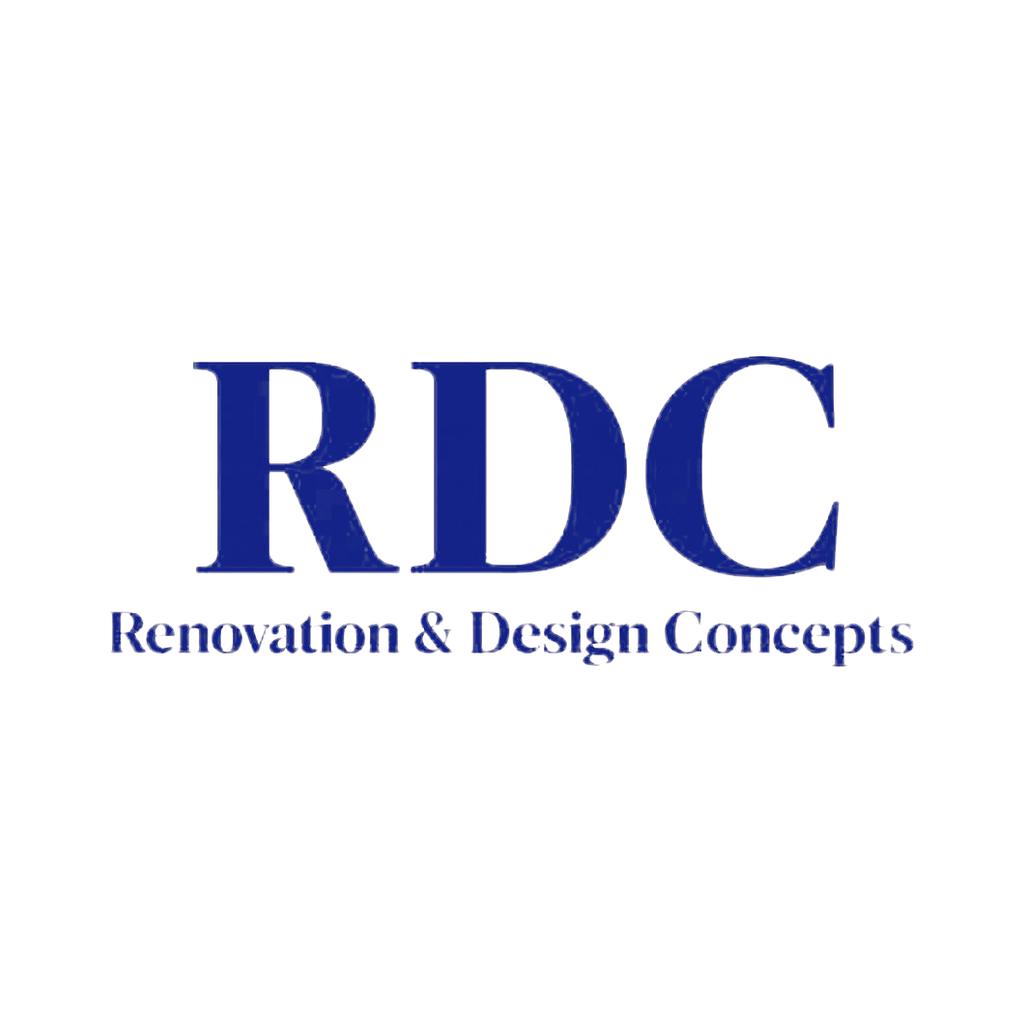 RDC Renovation & Design Concepts logo, navy wordmark on white, for press and media use