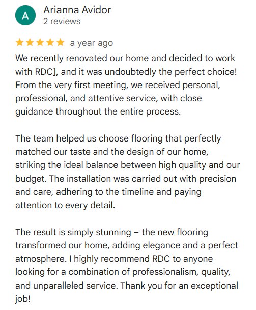 Arianna Avidor on RDC: “The team helped us choose flooring that perfectly matched our taste and the design of our home”