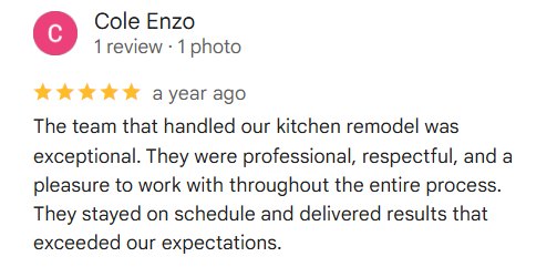 Cole Enzo on RDC kitchen remodel: “They stayed on schedule and delivered results that exceeded our expectations.”