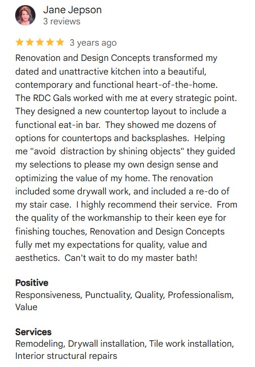 Jane Jepson on RDC: “They designed a new countertop layout to include a functional eat-in bar.”