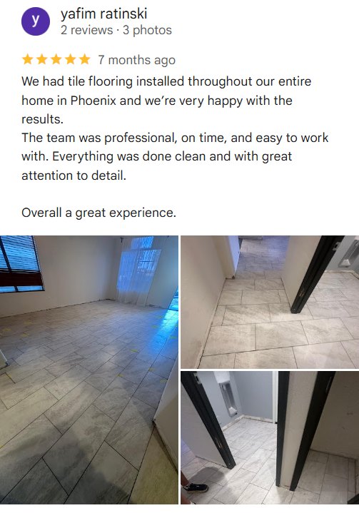 yafim ratinski, Phoenix, AZ, on RDC: “We had tile flooring installed throughout our entire home in Phoenix”